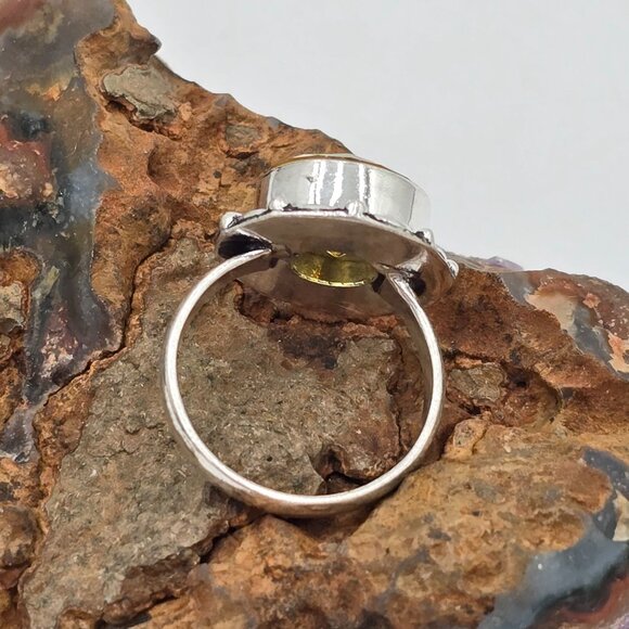 925 Sterling Silver Plt Round Citrine Ring Size 7.5 Bezel Setting Fine Jewelry - Picture 4 of 6